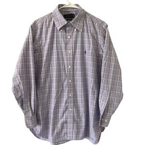 Ralph Lauren Mens 16 32/33 Purple Green Plaid Easy Care Cotton Button Down Shirt